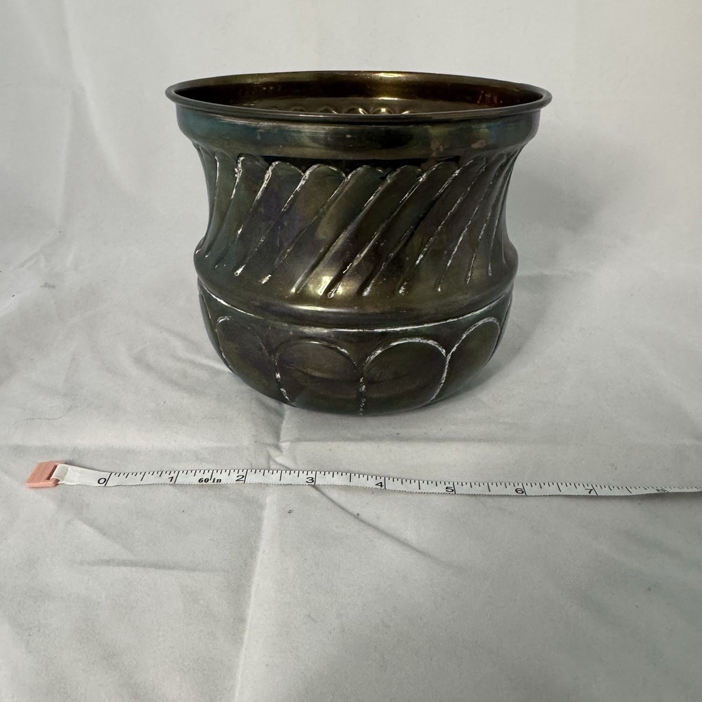 Vintage Solid Brass Planter Bowl Petina Swirl Design 5.5" Diameter India Made